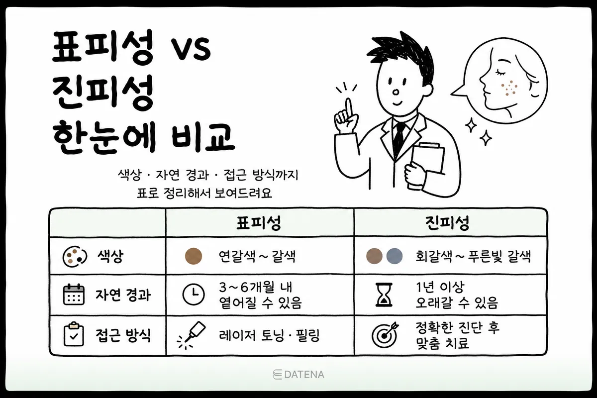 表皮型與真皮型色素沉澱在顏色、持續時間及治療方式上都有差異，應先確認目前的肌膚狀態，再選擇合適的治療。