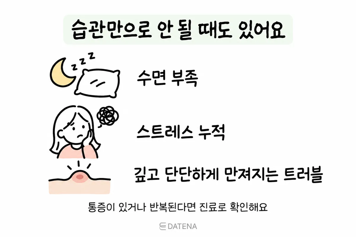 檢視睡眠不足、壓力與摸起來硬硬的痘痘的說明圖