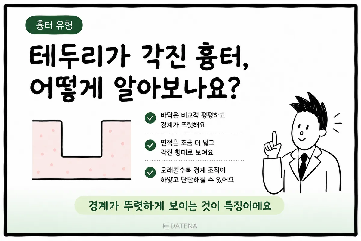底部平坦、邊緣呈直角的箱型痘疤剖面與說明