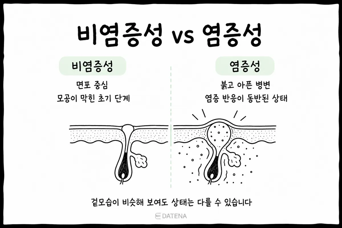 非發炎性痘痘與發炎性痘痘的特徵及皮膚內部剖面差異比較