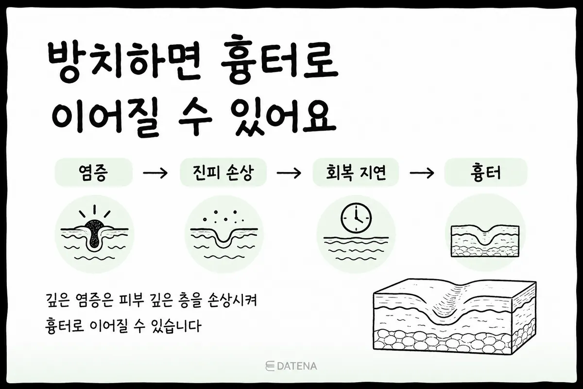 痘痘放著不管時，從發炎到真皮受損、形成疤痕的過程，以及早期治療的重要性