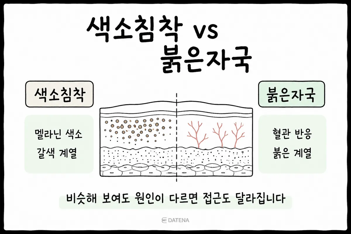 黑色素堆積的色素沉澱與血管透出的痘痘紅印之肌膚剖面比較