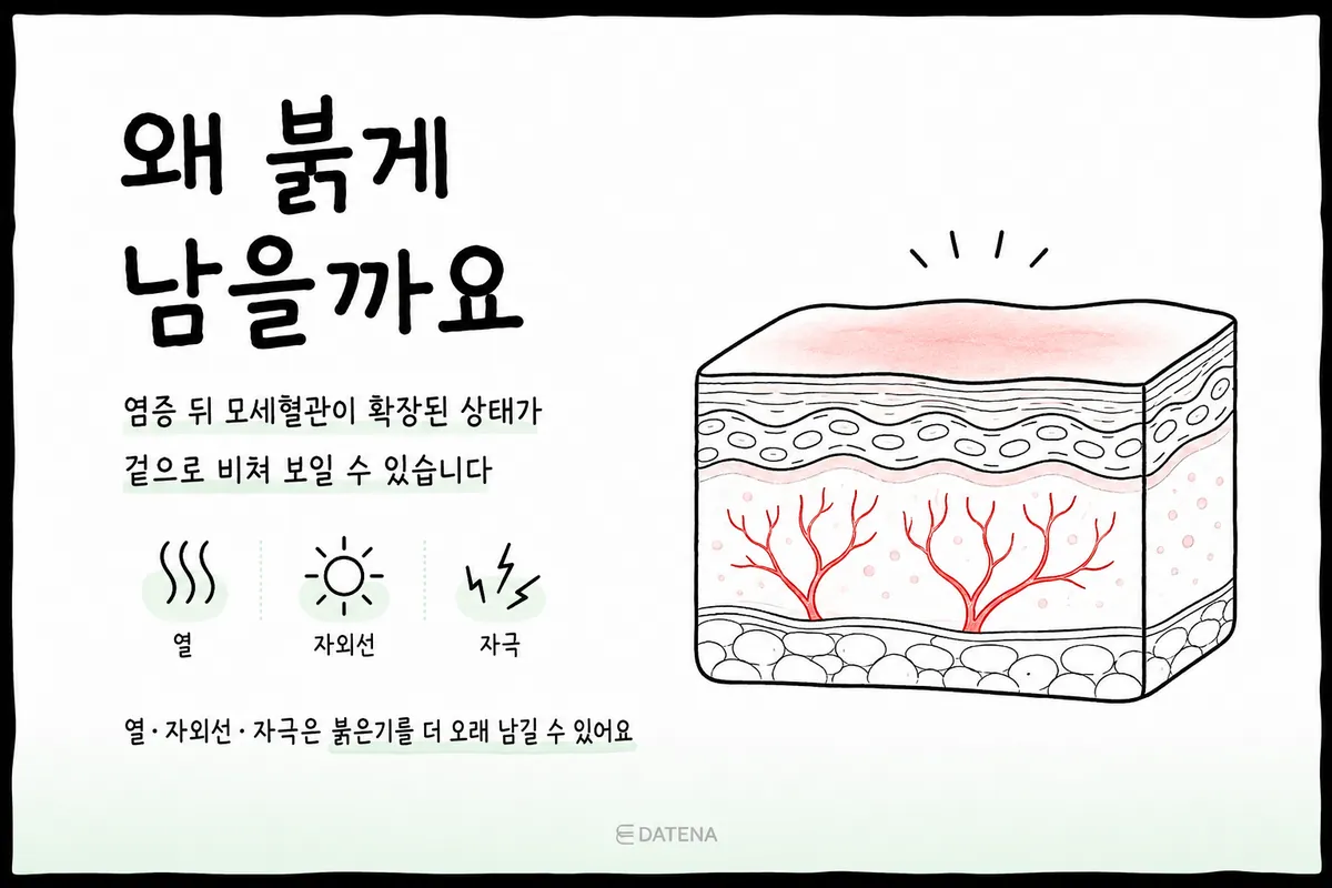 痘痘發炎後擴張的微血管在皮膚下透出紅色的剖面圖