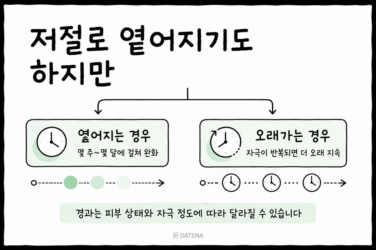 比較痘痘紅印隨時間變淡與長期持續情況的圖表